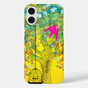 Coque Pour iPhone 16 Plus Whimsical Tree Birdcage Bright Color Notes musical