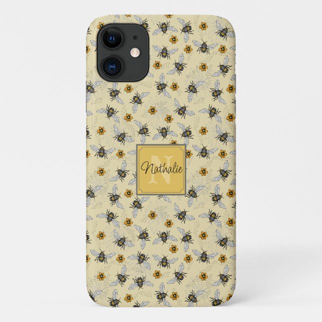 Coques Case-Mate iPhone Whimsical Yellow Honeybee Dessin Motif personnalis (Dos)