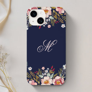 Coque Case-Mate iPhone Whimy Floral Monogram Navy