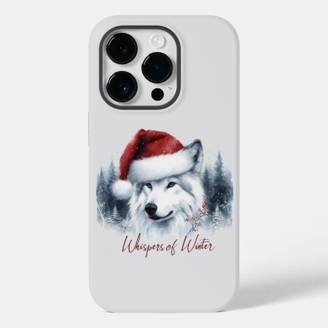 Coques Case-Mate iPhone Whispers d'hiver - Wolf aquarelle à Santa Hat (Verso)