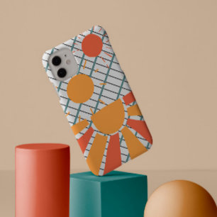 Coque Case-Mate iPhone white & black grid Retro red orange Sunset on blue