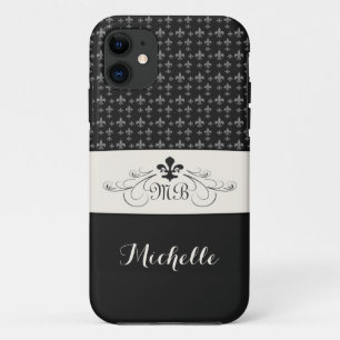 Coque Case-Mate iPhone White Fleur de Lis noir élégant