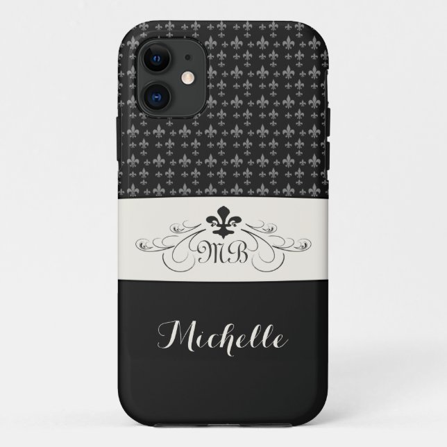 Coques Case-Mate iPhone White Fleur de Lis noir élégant (Dos)