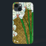 iPhone 13 Coque White Flowers and Green Stems on Brown Border<br><div class="desc">White flowers off green stems in this piece by Chariklia Zarris. Set against a tan background and surrounded by a brown border this is a simple but elegant painting. Add it to your home and enjoy the beauty !</div>