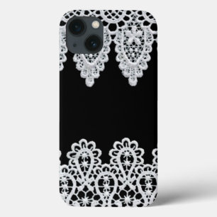 Coques Pour iPhone White lace forms a delicate border against black