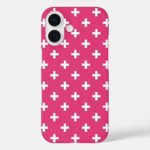 Coque Pour iPhone 16 White polka crosses on fuchsia