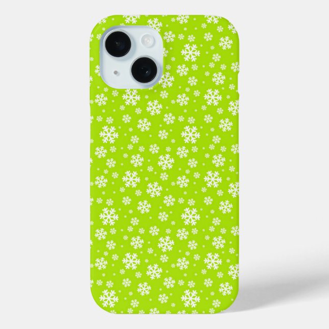 Coques Case-Mate iPhone White Snowflakes on Green Winter Pattern (Verso)