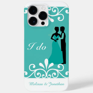 Coque Case-Mate iPhone White Swirls Bride Groom Turquoise Mariage élégant