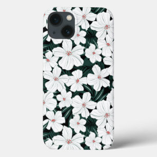 iPhone 13 Coque White Tropical Flowers Pattern