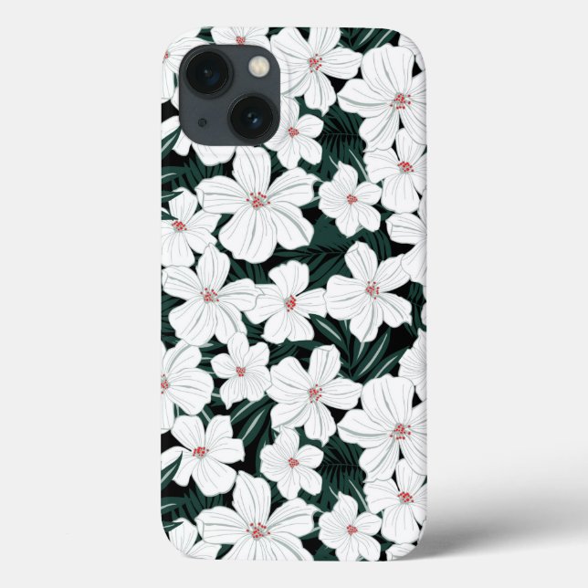 Coques Case-Mate iPhone White Tropical Flowers Pattern (Verso)
