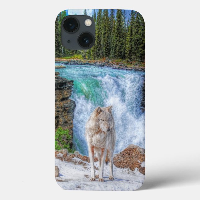 Coques Case-Mate iPhone White Wolf & Rocky Mountain Waterfall Wildlife Art (Verso)