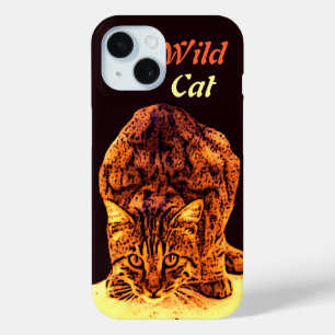 Coque Pour iPhone 15 WILD CAT KITTEN Jaune Brown