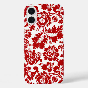 Coques iPhone 16 Plus William Morris Floral Damask, Deep Red et White