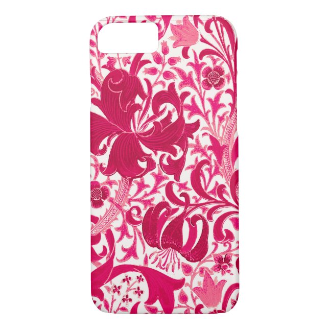 Coques Case-Mate iPhone William Morris Iris et Lily, Fuchsia Pink (Dos)