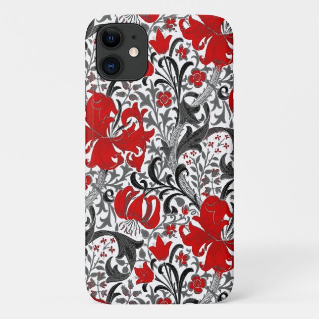 Coques Case-Mate iPhone William Morris Iris et Lily, noir, blanc et rouge (Dos)