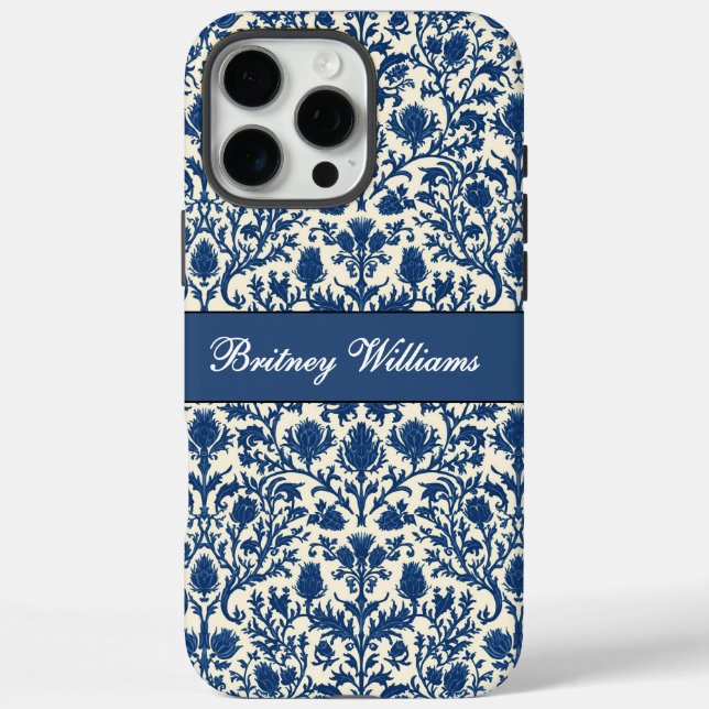 Coques Case-Mate iPhone William Morris Thistle damask Bleu de cobalt et bl (Verso)