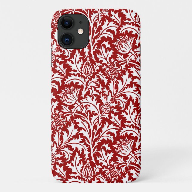 Coques Case-Mate iPhone William Morris Thistle Damask, rouge foncé et blan (Dos)