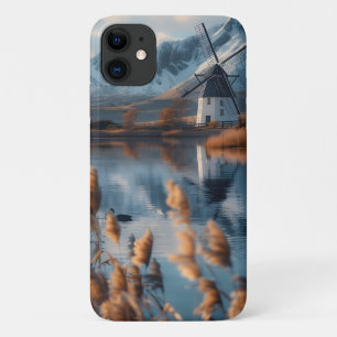 Case-Mate iPhone Case Windmill sur un lac avec paysage de montagnes