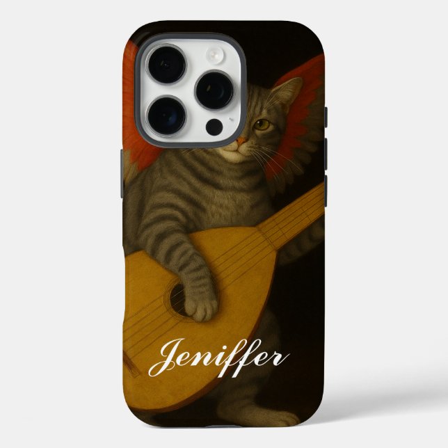 Coques Case-Mate iPhone Winged Musician Cat Playing Lute Art               (Verso)