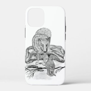 Coque iPhone 12 Mini Wolf and Raven black and white design