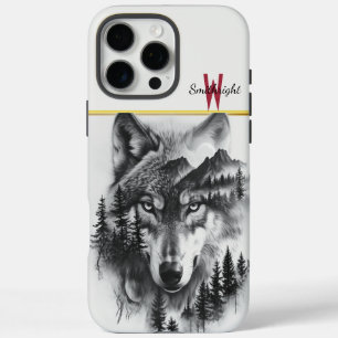 Coque iPhone 16 Pro Max Wolf au milieu des montagnes et de la forêt