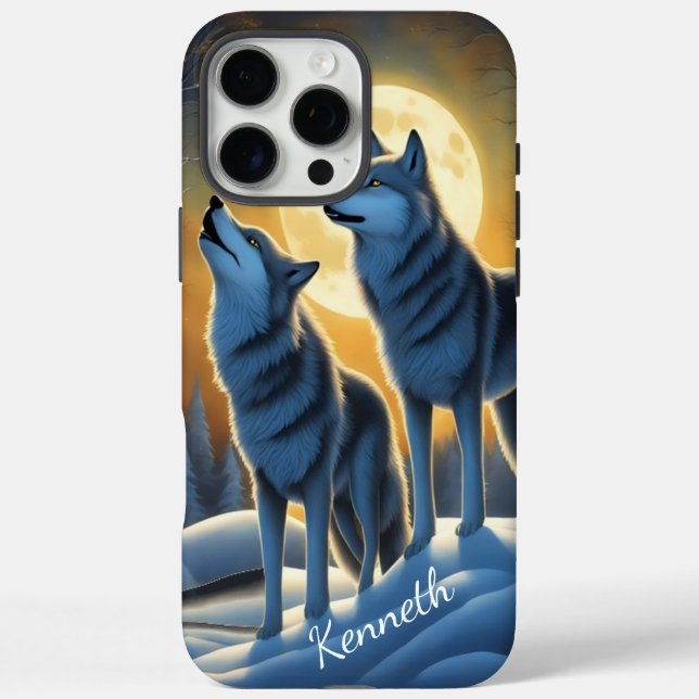 Coques Case-Mate iPhone Wolf hurlant sur la Lune dans la forêt (Verso)