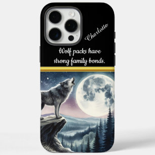 Coque iPhone 16 Pro Max Wolf hurle à pleine lune dans une forêt sereine