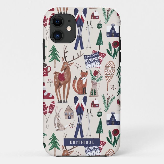 Coques Case-Mate iPhone Woodland nordic apres-ski Noël imprimé en entier (Dos)