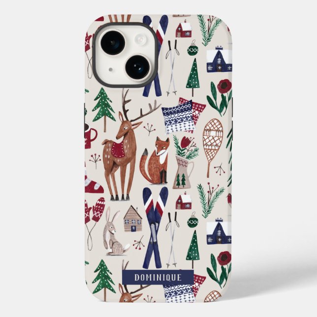 Coques Case-Mate iPhone Woodland nordic apres-ski Noël imprimé en entier (Verso)