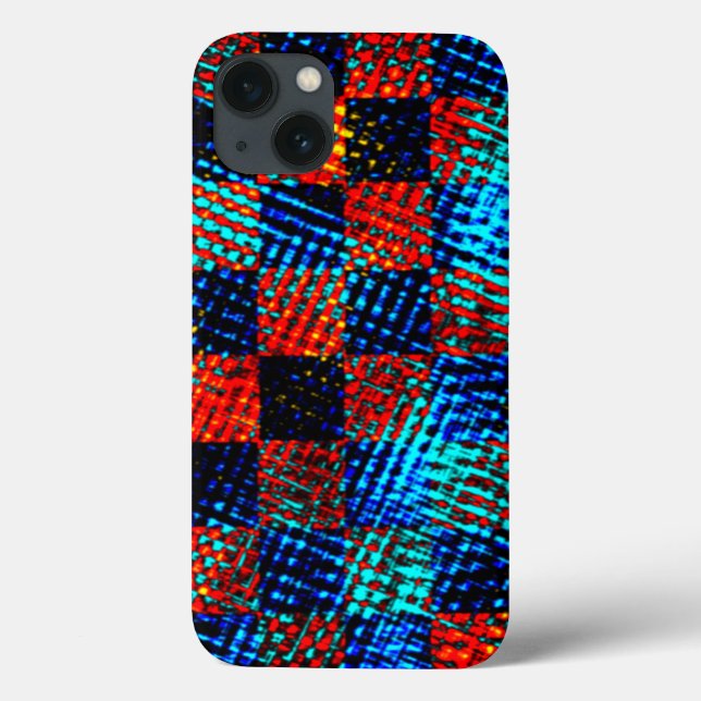 Coques Case-Mate iPhone Xadrez laranja, azul, faux sujo ou manchado. (Verso)
