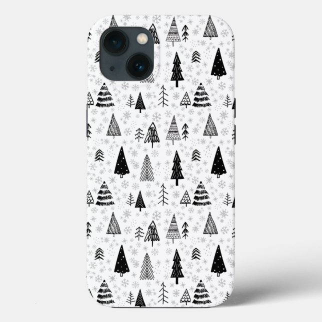 Coques Case-Mate iPhone Xmas Arbres et Snowflakes Motif noir et blanc (Verso)