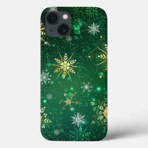 Case-Mate iPhone Case Xmas Golden Snowflakes on Green Background