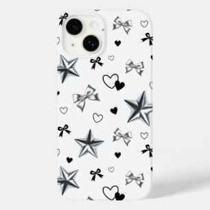 Coque Case-Mate iPhone Y2K Dark Coquette Ruban Étoile Argentée Motif de C