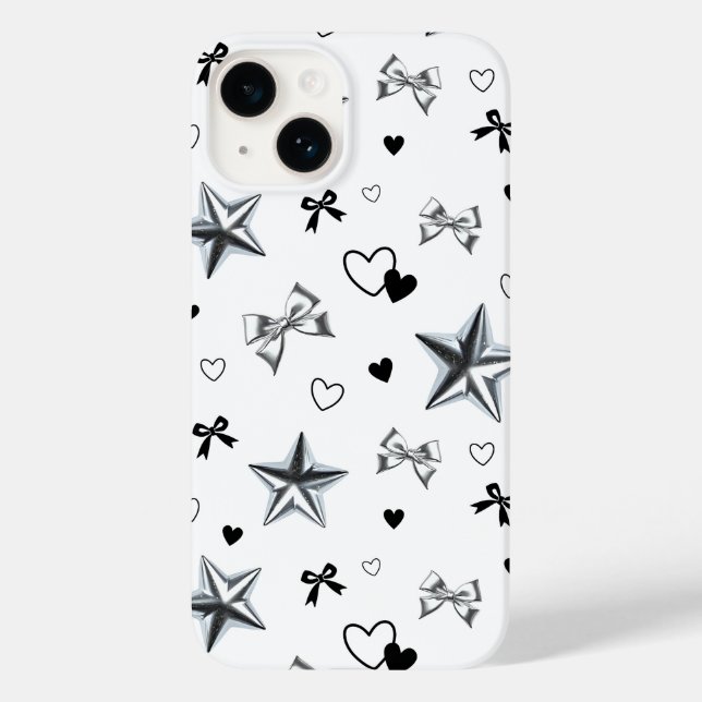Coques Case-Mate iPhone Y2K Dark Coquette Ruban Étoile Argentée Motif de C (Verso)