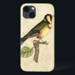 iPhone 13 Coque Yellow and Green Bird Perched on a Little Branch<br><div class="desc">This engraved-inspired print displays sharp,  vivid images with a high degree of color accuracy. The neutral background helps emphasize the colors of the bird. Customize your favorite Zazzle product using this beautiful image.</div>