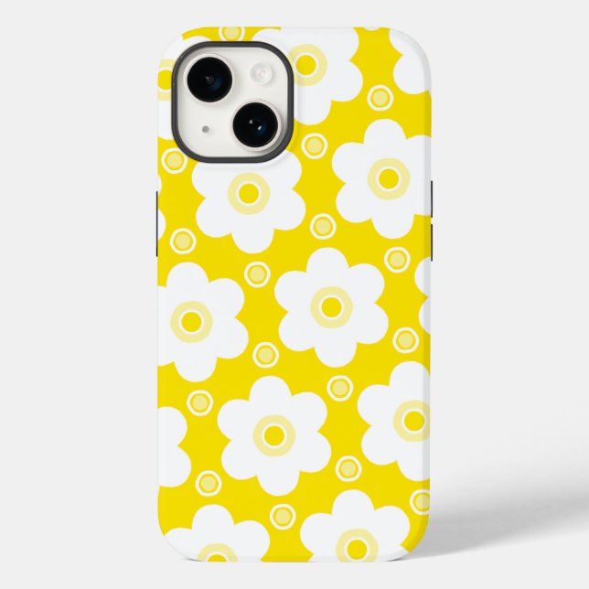 Coques Case-Mate iPhone Yellow and White Daisies and Polka Dots (Verso)