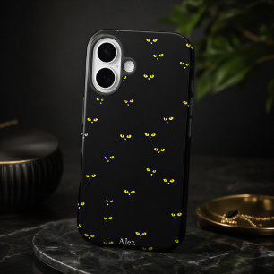 Coque Pour iPhone 16 Yellow Cat Eyes on Black Best Halloween Party
