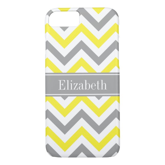 Coques Case-Mate iPhone Yellow Dk Gray White LG Chevron Gray Nom Monogram (Dos)