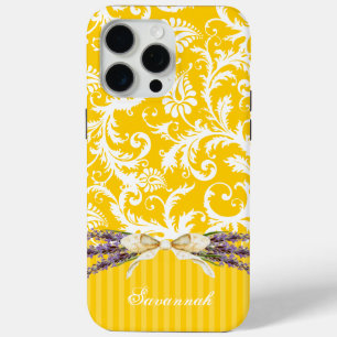 Coque Case-Mate iPhone Yellow Faux Rhinstone Personnalisé Damask iPhone
