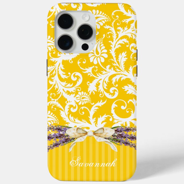 Coques Case-Mate iPhone Yellow Faux Rhinstone Personnalisé Damask iPhone (Verso)