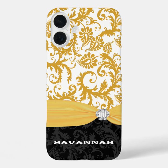Coques Case-Mate iPhone Yellow Personnalisé Faux Rhinestone Damask iPhone (Verso)