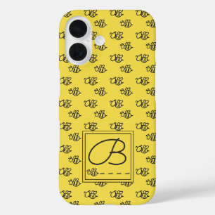 Coque Pour iPhone 16 Yellow Summer Bees Monogramme Motif