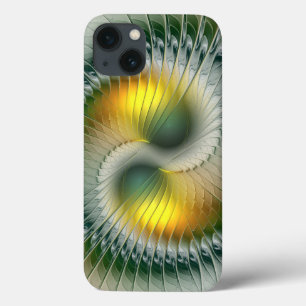 Coque Case-Mate iPhone Yin Yang Vert Jaune Abstrait Fractal Coloré