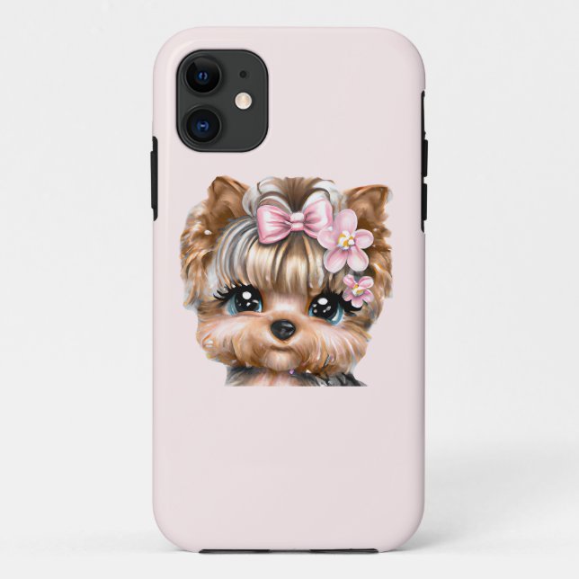 Coques Case-Mate iPhone Yorkie mignonne avec une corse rose (Dos)
