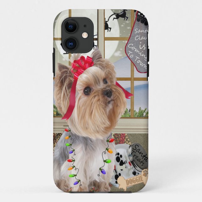 Coques Case-Mate iPhone Yorkie Watches Pour Père Noël (Dos)