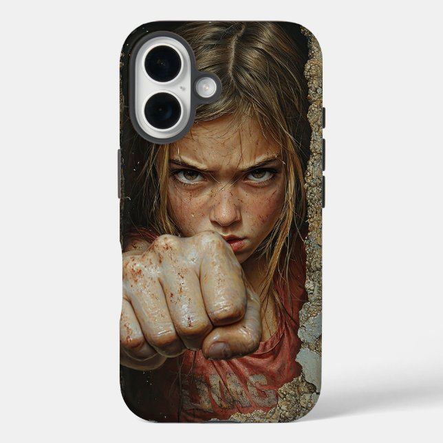 Coques Case-Mate iPhone Young girl with fierce expression ready to punch.  (Verso)