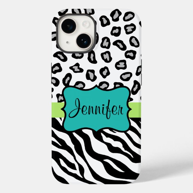 Coques Case-Mate iPhone Zebra Cheetah Leopard Peau Noir Blanc Turquoise No (Verso)