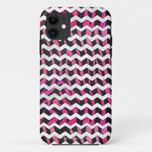 Coque iPhone 11 Zebra Chevron noir et rose chaud