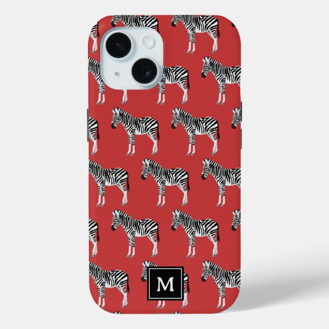Coques Case-Mate iPhone Zebra Exotic Animal Motif Deep Red Monogram (Verso)