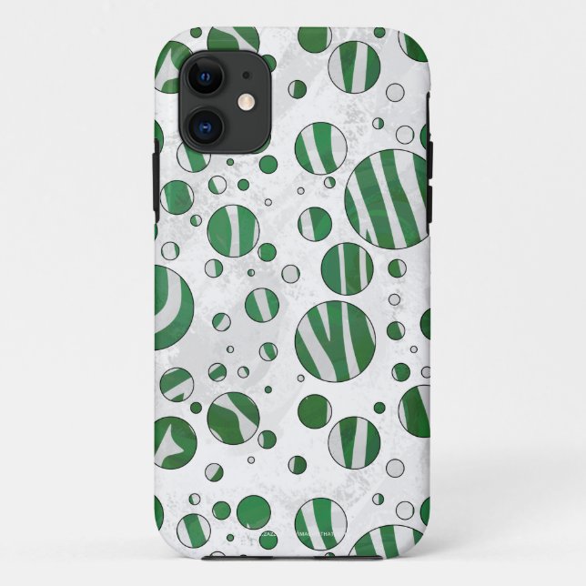 Coques Case-Mate iPhone Zebra Green et White Polka Dot (Dos)
